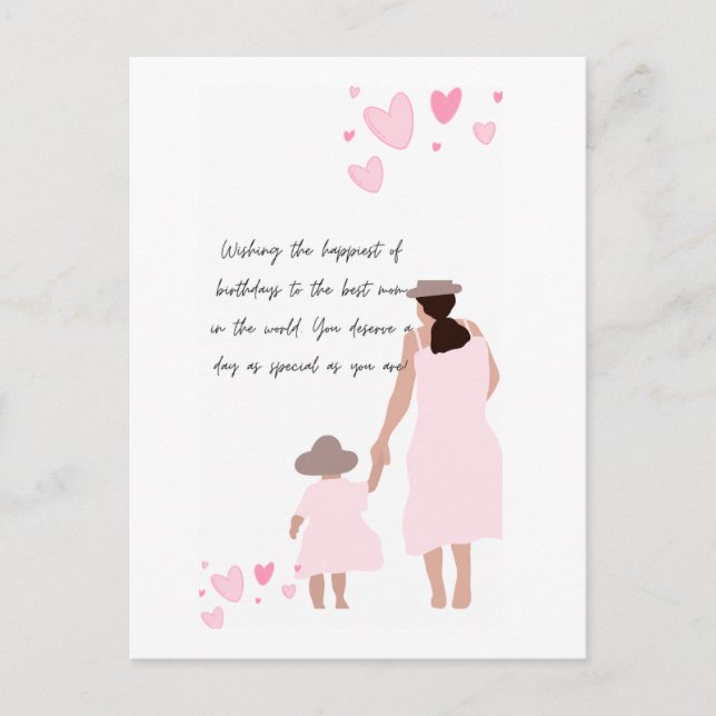 Carte Postale Silhouette de cœur rose de mère et fille (Devant)