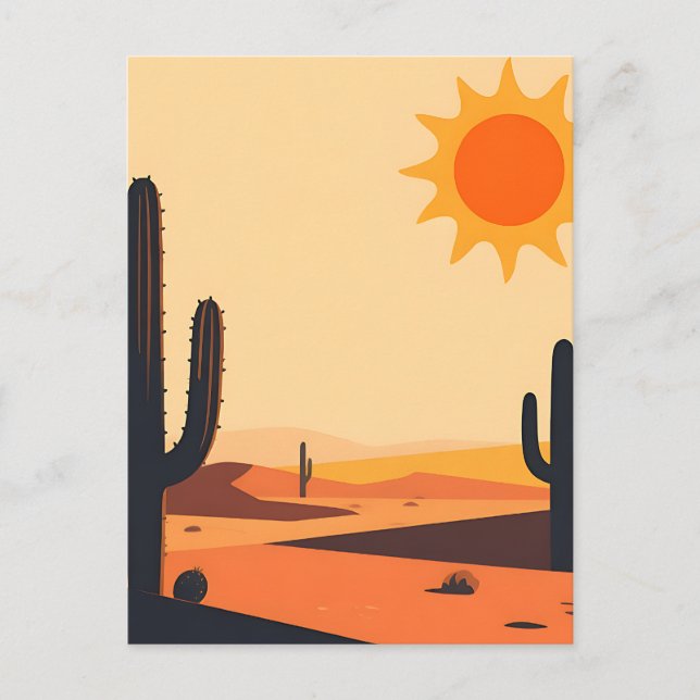 Carte Postale Silhouette de coucher de soleil sur cactus du dése (Devant)