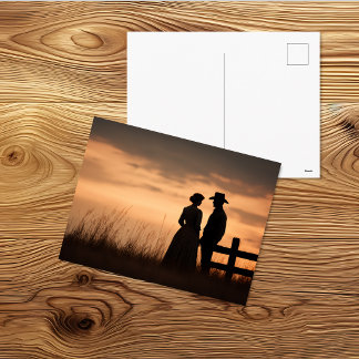 Carte Postale Silhouette de couple au coucher de soleil occident