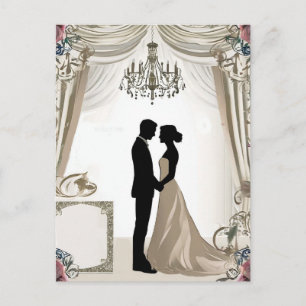 Carte Postale 💍 Silhouette de Couple Romantique avec Cadre Flor