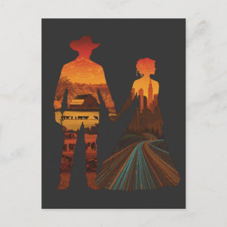 Carte Postale Silhouette de cow-boy campagnard et de fille de la