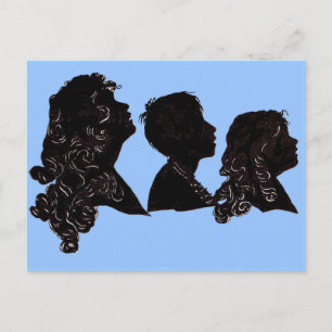 Carte Postale silhouette de famille 1906 mère, fils et fille