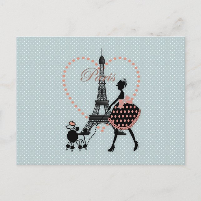 Carte Postale Silhouette de fille romantique vintage mignonne ma (Devant)