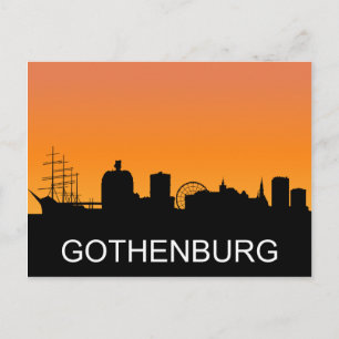 Carte Postale Silhouette de Göteborg, illustration du coucher de