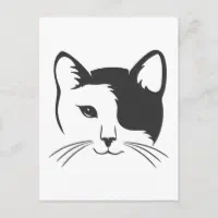 Carte Postale Silhouette de la face du chat noir et blanc Zazzle.fr