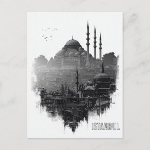Carte Postale Silhouette de la ville d'Istanbul noir et blanc