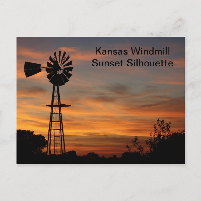 Carte postale Silhouette de moulin à vent Kansas (Devant)