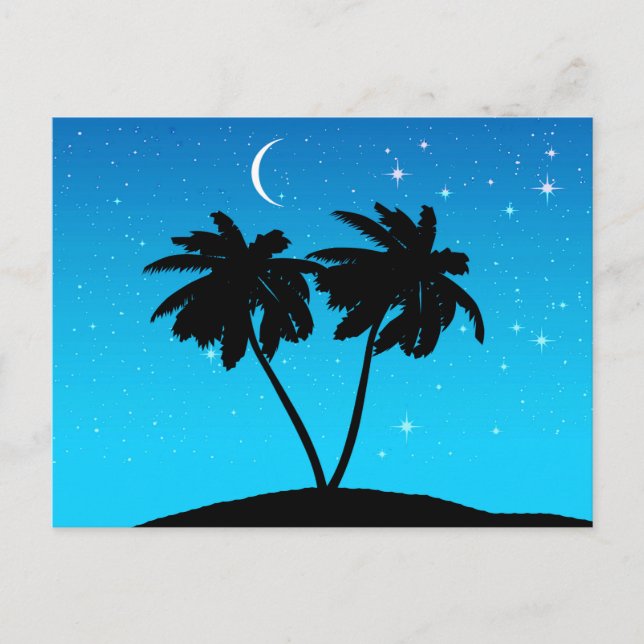 Carte Postale Silhouette de palmier sur fond bleu du soir (Devant)