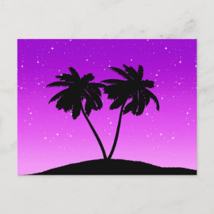 Carte Postale Silhouette de palmier sur fond violet crépusculair