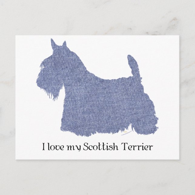 Carte Postale Silhouette de Terrier Écossais en Denim (Devant)