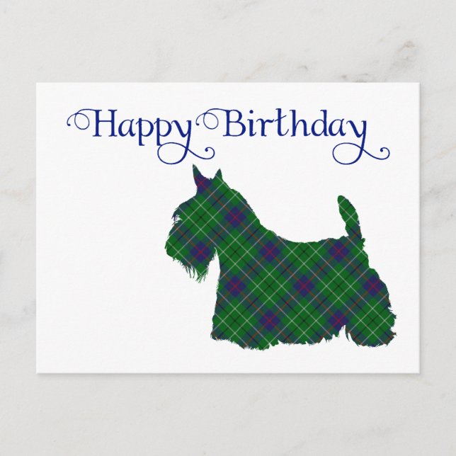Carte Postale Silhouette de Terrier Écossais Tartan (Devant)