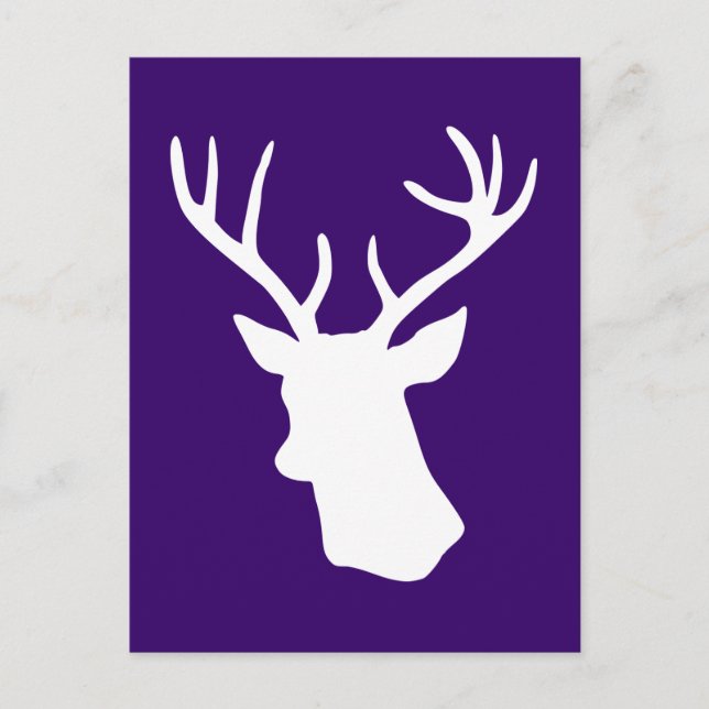 Carte Postale Silhouette de tête de cerf blanc - violet foncé (Devant)