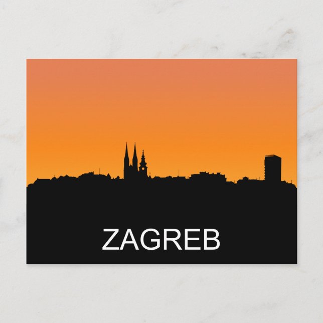 Carte Postale Silhouette de Zagreb, illustration de coucher de s (Devant)