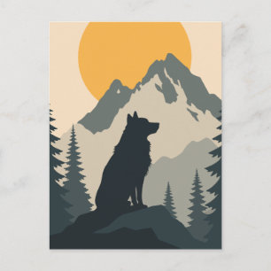 Carte Postale Silhouette du coucher de soleil sur la montagne du