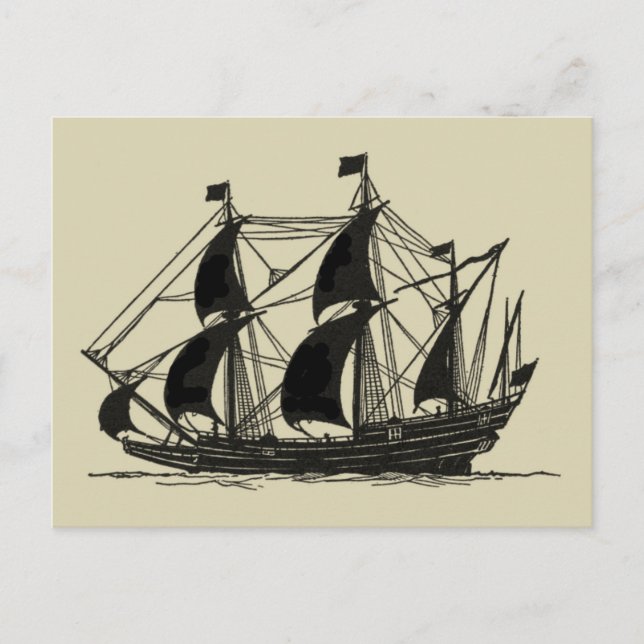 Carte Postale Silhouette du navire avec voiles de billage (Devant)