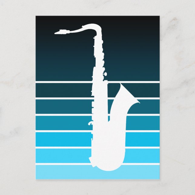 Carte Postale silhouette du saxophone : fond bleu (Devant)