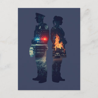 Carte Postale Silhouette d'un couple d'agent de police et d'infi