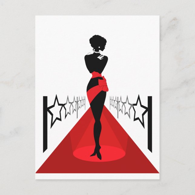 Carte Postale Silhouette féminine sur un tapis rouge aux étoiles (Devant)