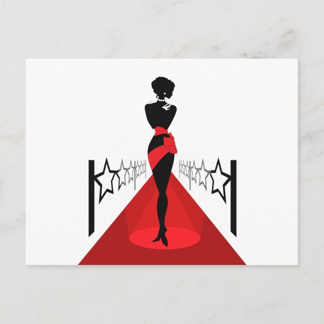 Carte Postale Silhouette femme élégante sur tapis rouge avec éto (Devant)