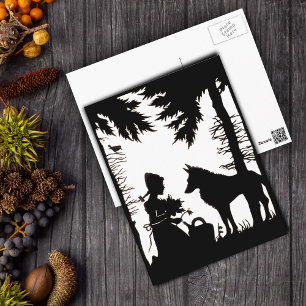 Carte Postale Silhouette Noire Rouge Hood Wolf Woods