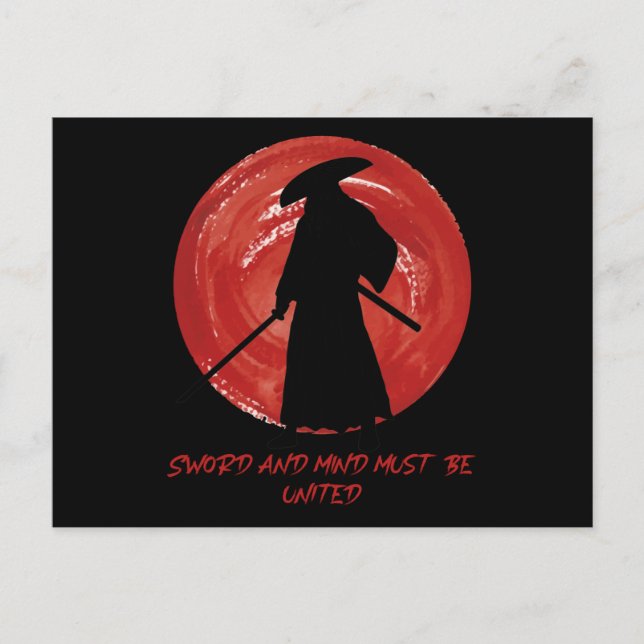 Carte Postale Silhouette rétro Samurai - Citation de Samurai Min (Devant)