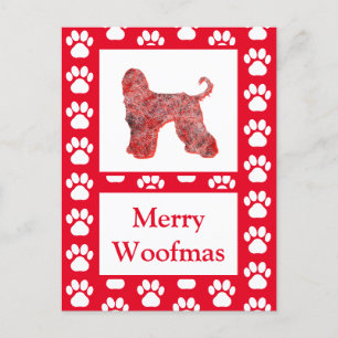 Carte Postale Silhouette Rouge Chien à col afghan Joyeux Noël