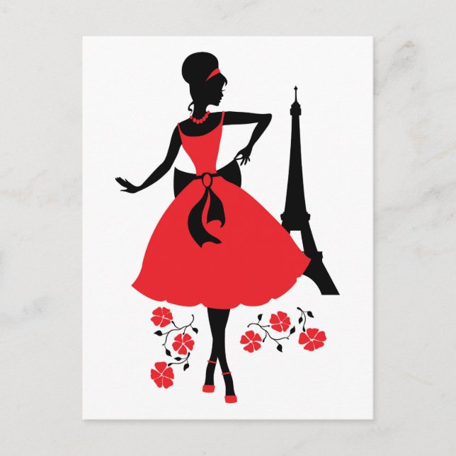 Carte Postale Silhouette rouge et noire femme rétro (Devant)