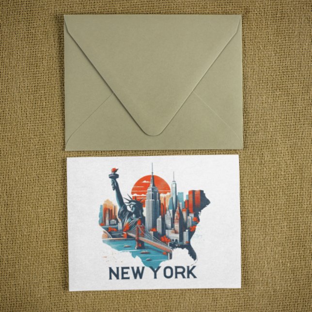 Carte Postale Silhouette Skyline Retro New York (Retro New York Skyline Silhouette Postcard)