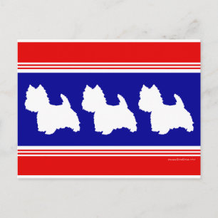 Carte Postale Silhouette Westie Rouge & Bleu