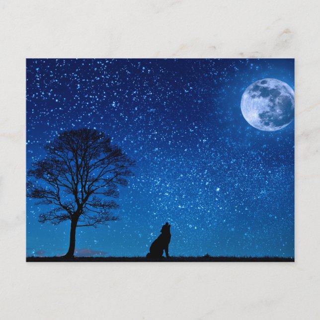 Carte Postale Silhouette Wolf hurlant Dans La Lune (Devant)