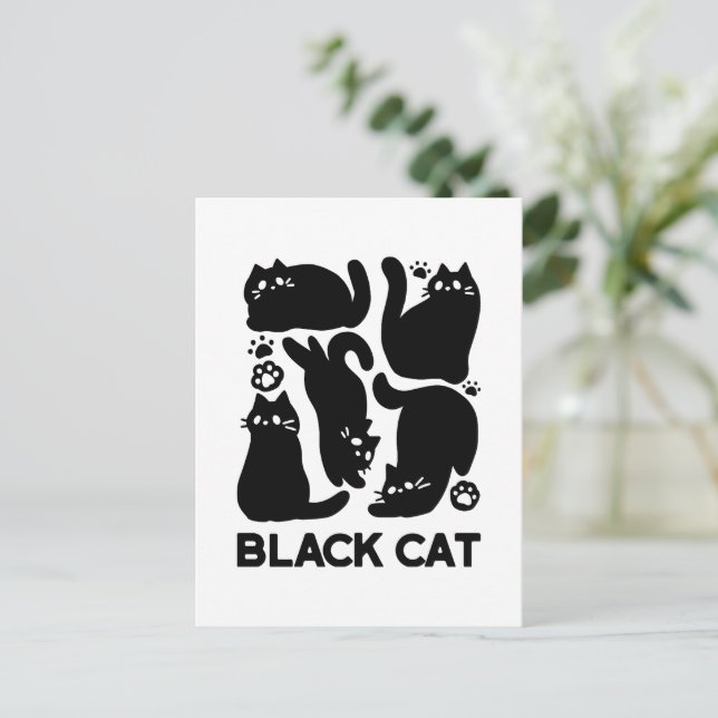 Carte Postale Silhouettes de chat noir - Design Feline mignon (Debout devant)