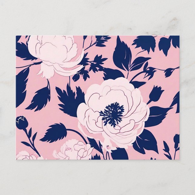 Carte Postale Silhouettes de fleurs romantiques rose (Devant)