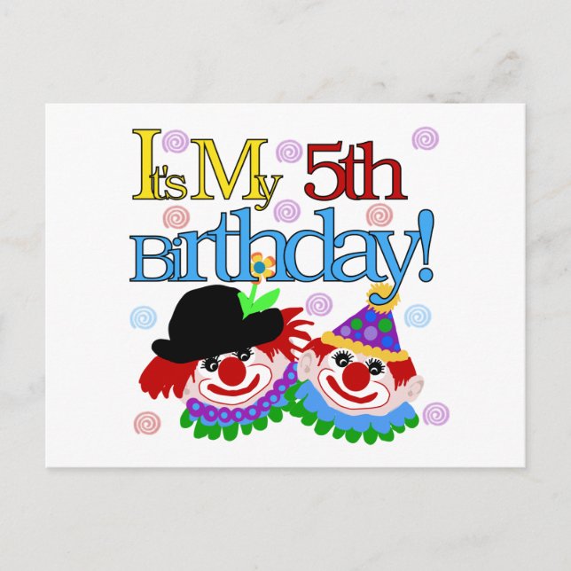 Carte Postale Silly Clowns 5th Birthday Tshirts et cadeaux (Devant)