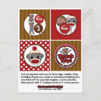 Silly SOCK MONKEY Birthday Cupcake Topper SMR.