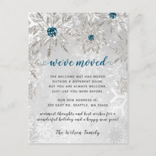 Carte Postale Silver Aqua Snowflakes Holiday Moving Faire-part