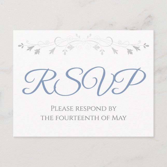 Carte Postale Silver & Blue Grey Simple Elégance Mariage RSVP (Devant)