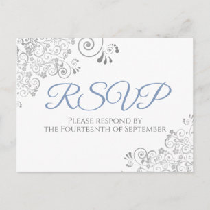Carte Postale Silver Frills Simple Elegant Blue Wedding RSVP