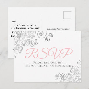 Carte Postale Silver Frills Simple Élégant Mariage rose RSVP