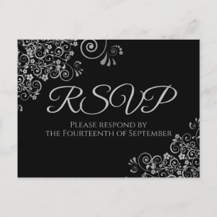 Carte Postale Silver Frills Simple Elegant Noir Mariage RSVP