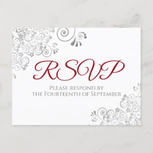 Carte Postale Silver Frills Simple Elegant Red Wedding RSVP