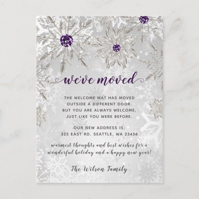 Carte Postale Silver Purple Snowflakes Holiday Moving (Devant)