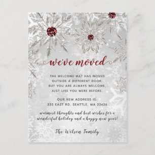 Carte Postale Silver Red Snowflakes Holiday Moving Faire-part
