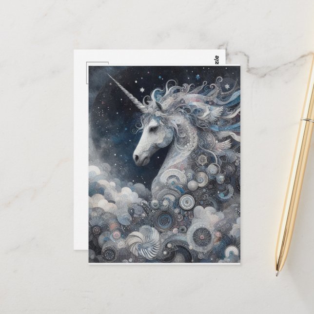 Carte Postale Silver Unicorn Collage  (Devant/Arrière en situation)