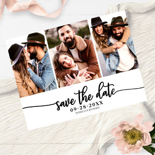 Carte Postale Simple 3 Photo Collage Mariage Enregistrer La Date