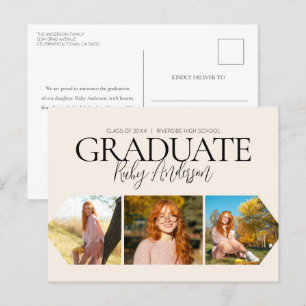 Carte Postale Simple 3 Photo Faire-part de graduation beige