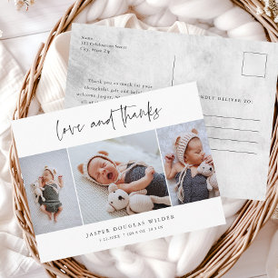 Carte Postale Simple 3 Photo Love et Merci Baby Merci