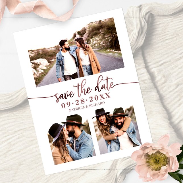 Carte Postale Simple 3 photos mariage collage Save The Date (Créateur téléchargé)