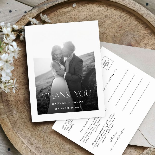 Carte Postale Simple Black White Photo Wedding Thank You (Créateur téléchargé)