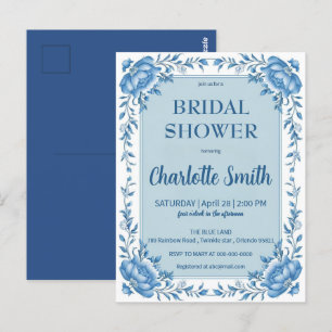Carte Postale Simple Blue Chinoiserie fleurs douche de mariage