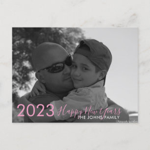 Carte Postale Simple Bonne Année 2023 Écriture Rose Photo 